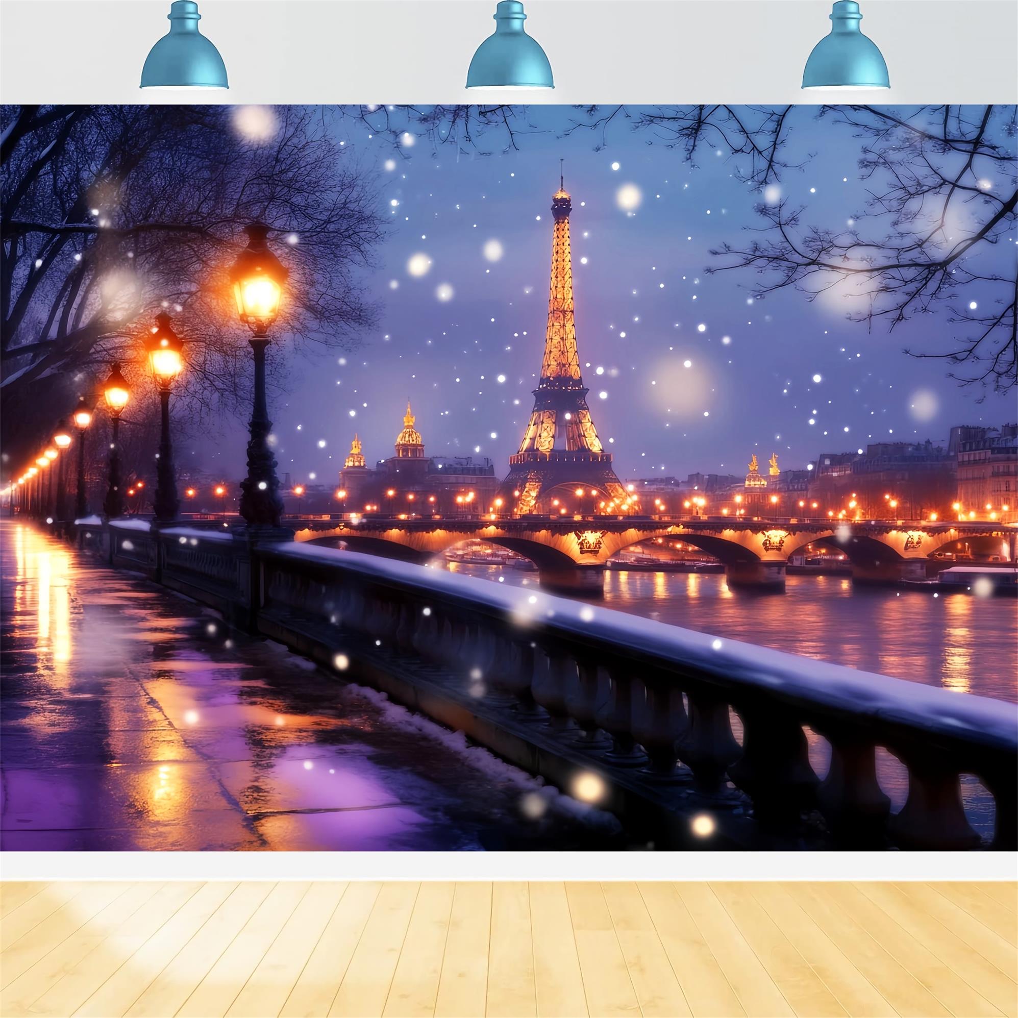 Toile de fond Paris Nuit Tour Eiffel Lueur Hivernale LXX59-65