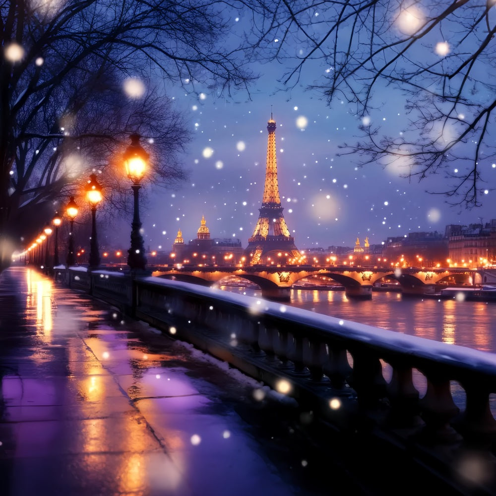 Toile de fond Paris Nuit Tour Eiffel Lueur Hivernale LXX59-65