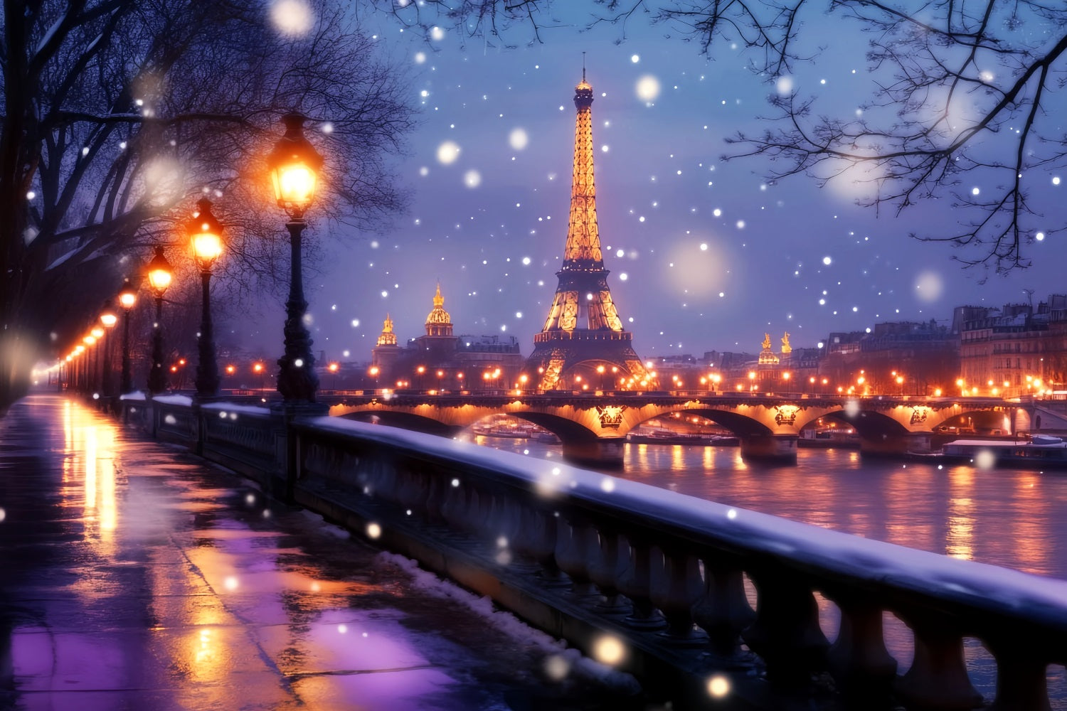 Toile de fond Paris Nuit Tour Eiffel Lueur Hivernale LXX59-65