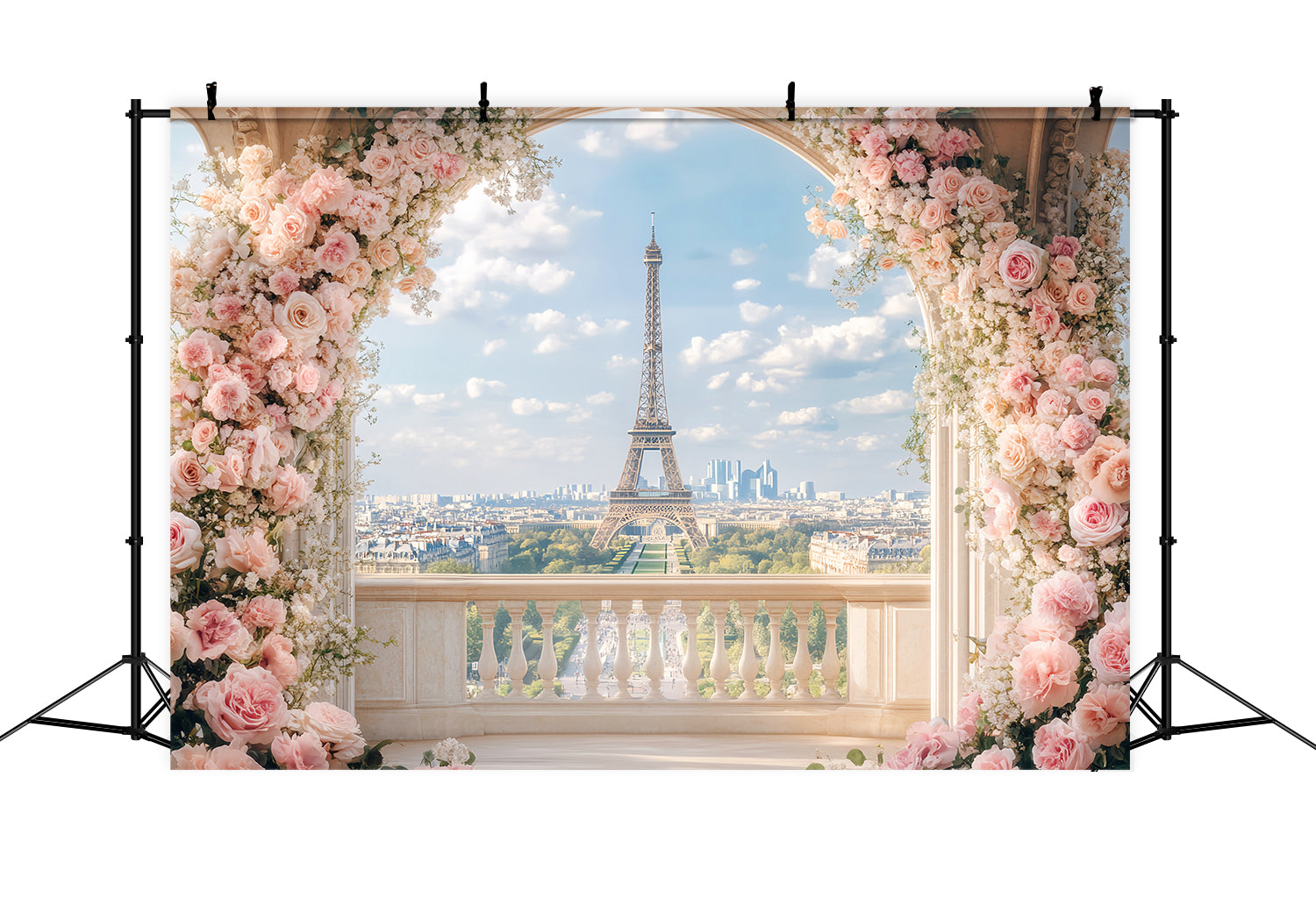 Toile de fond Paris Balcon Floral Romantique Vue Tour Eiffel LXX59-66