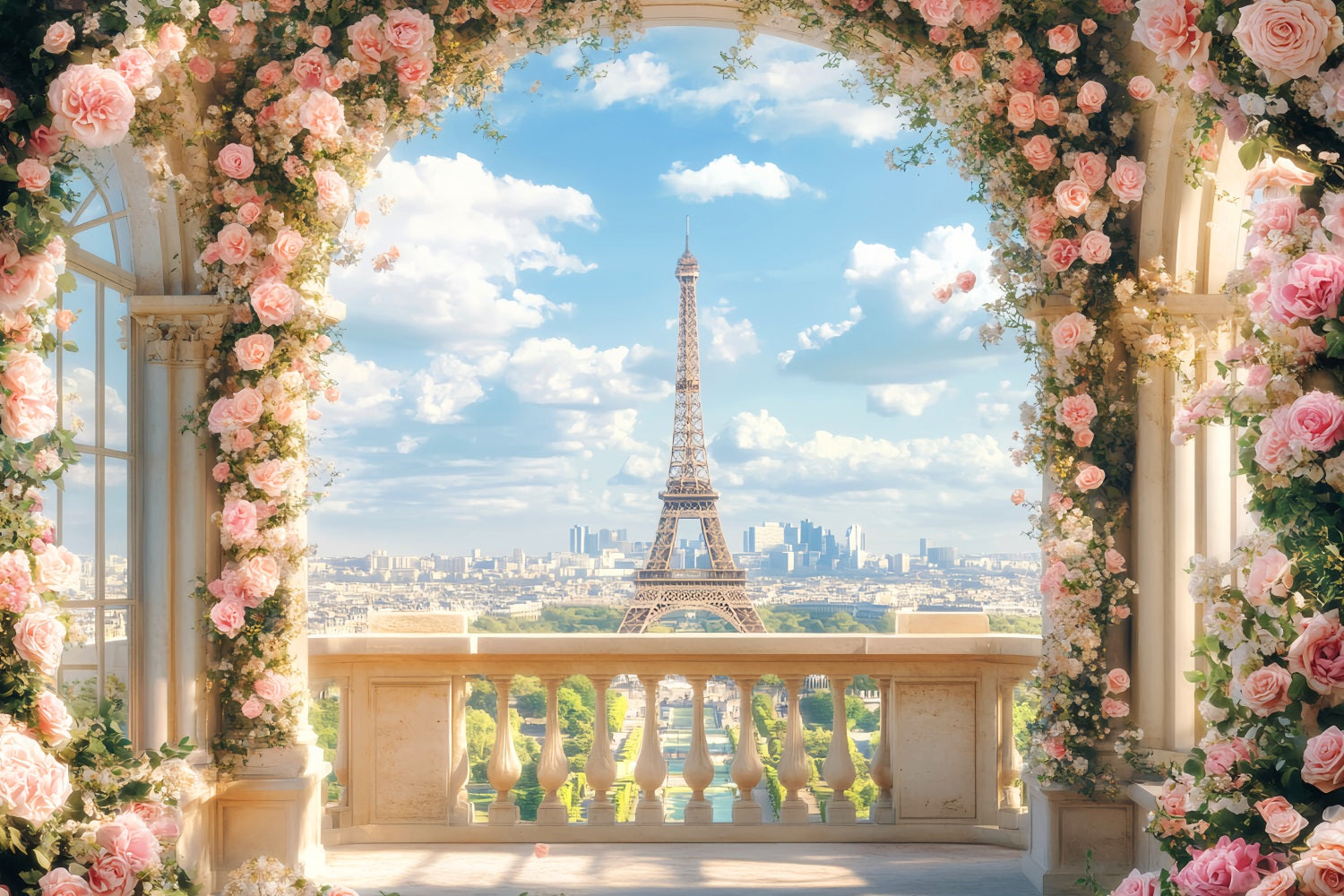 Toile de fond Paris Arche Roses Épanouies Vue Idées LXX59-67