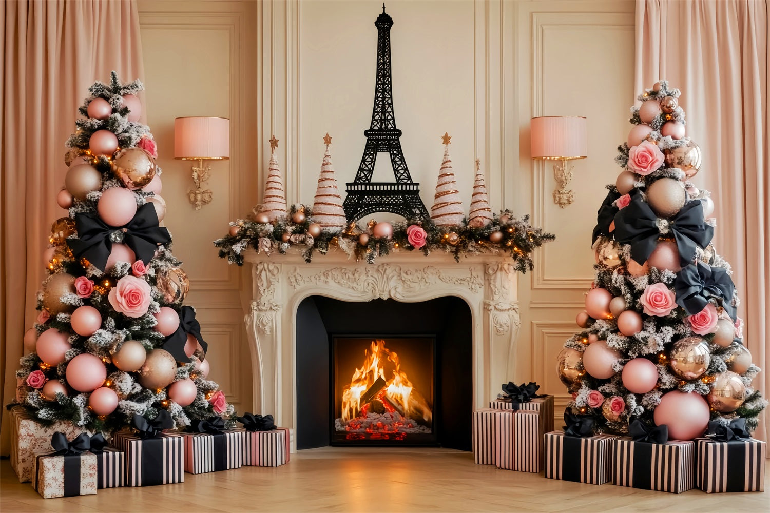 Toile de fond Paris Tour Eiffel Cheminée de Noël Idées LXX59-69