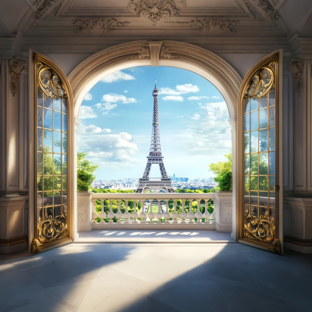 Toile de fond Paris Arche Dorée Vue Tour Eiffel Photos LXX59-70
