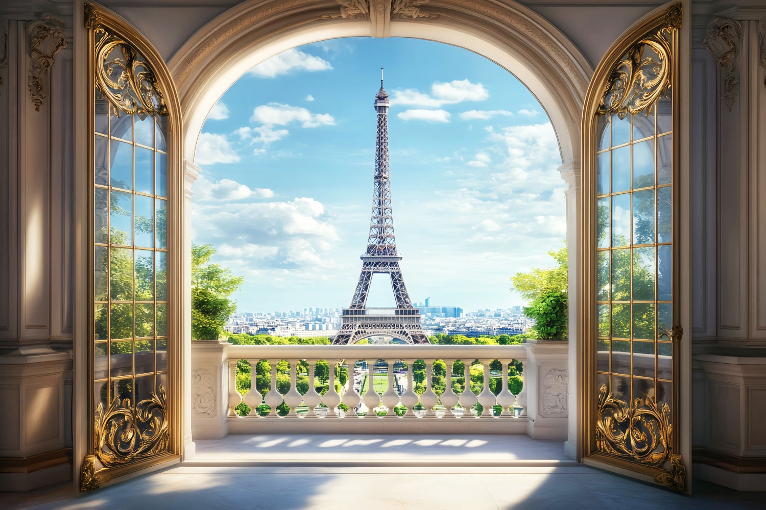 Toile de fond Paris Arche Dorée Vue Tour Eiffel Photos LXX59-70