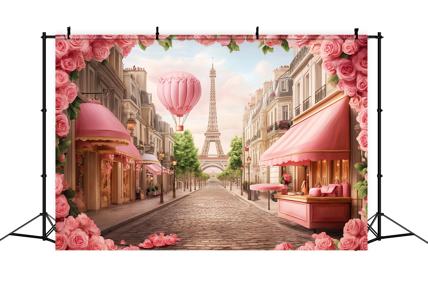 Toile de fond Paris Rue Montgolfière Tour Eiffel LXX59-72