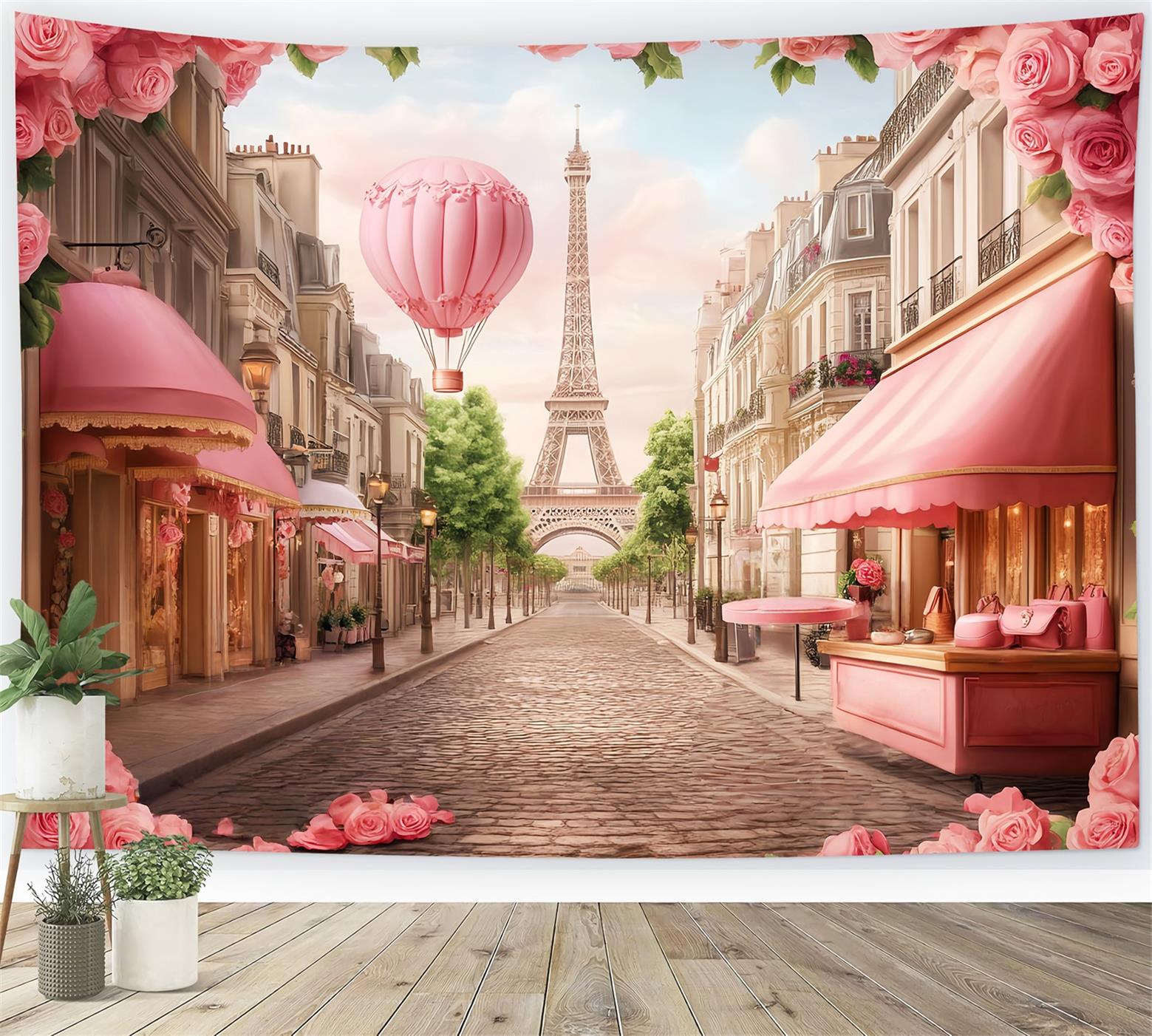 Toile de fond Paris Rue Montgolfière Tour Eiffel LXX59-72