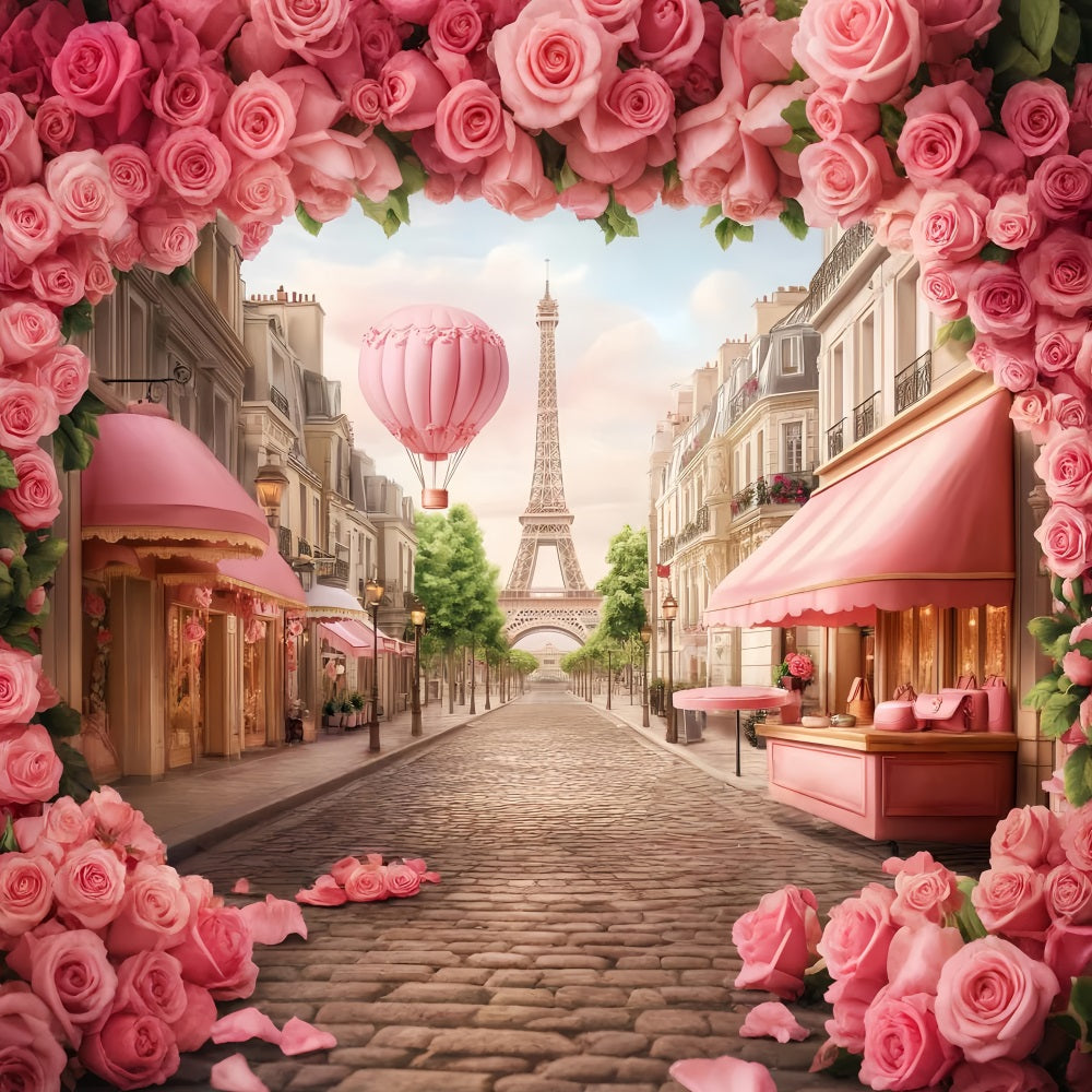 Toile de fond Paris Rue Montgolfière Tour Eiffel LXX59-72