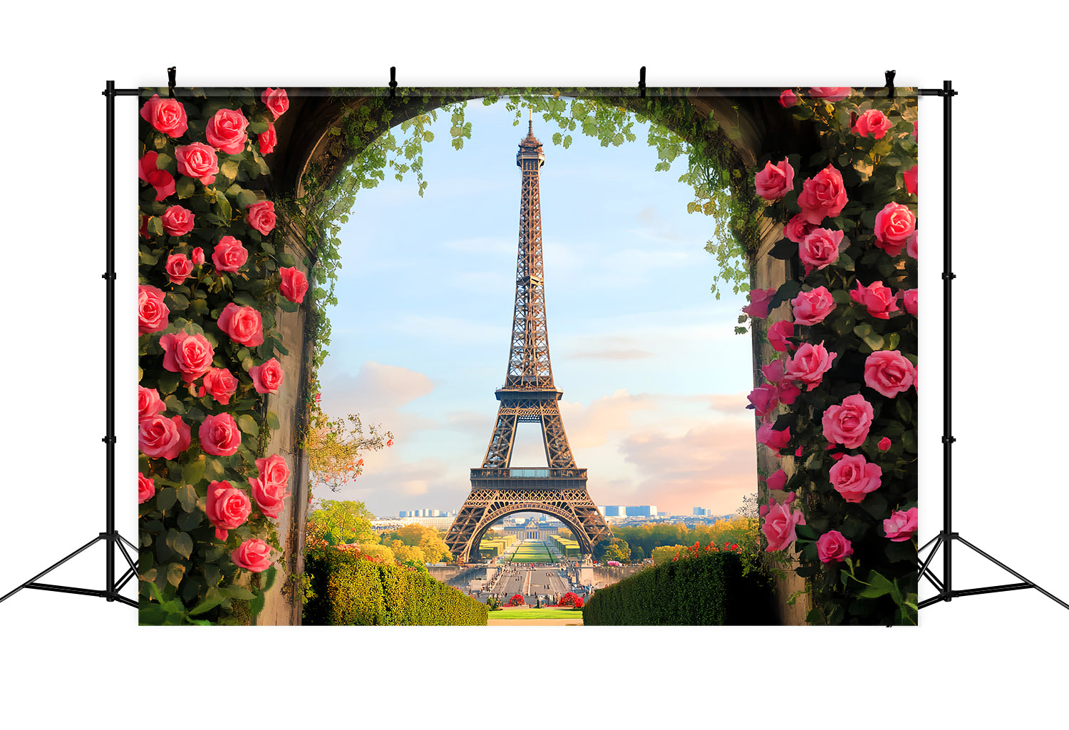 Toile de fond Paris Arche Roses Épanouies Tour Eiffel LXX59-77