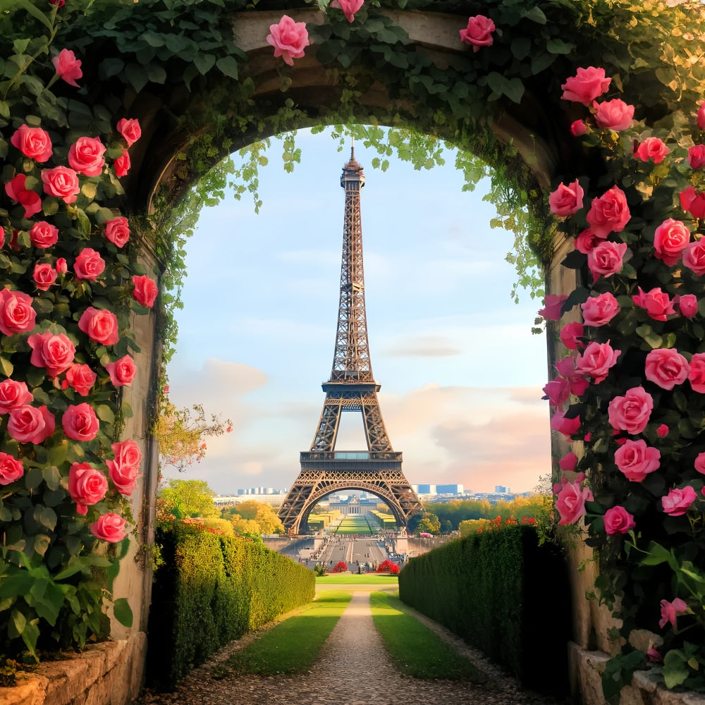 Toile de fond Paris Arche Roses Épanouies Tour Eiffel LXX59-77