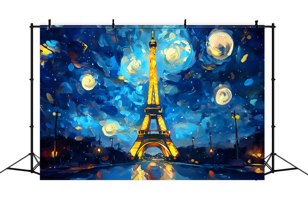 Toile de fond Paris Nuit Étoilée Peinte Tour Eiffel Photos LXX59-79