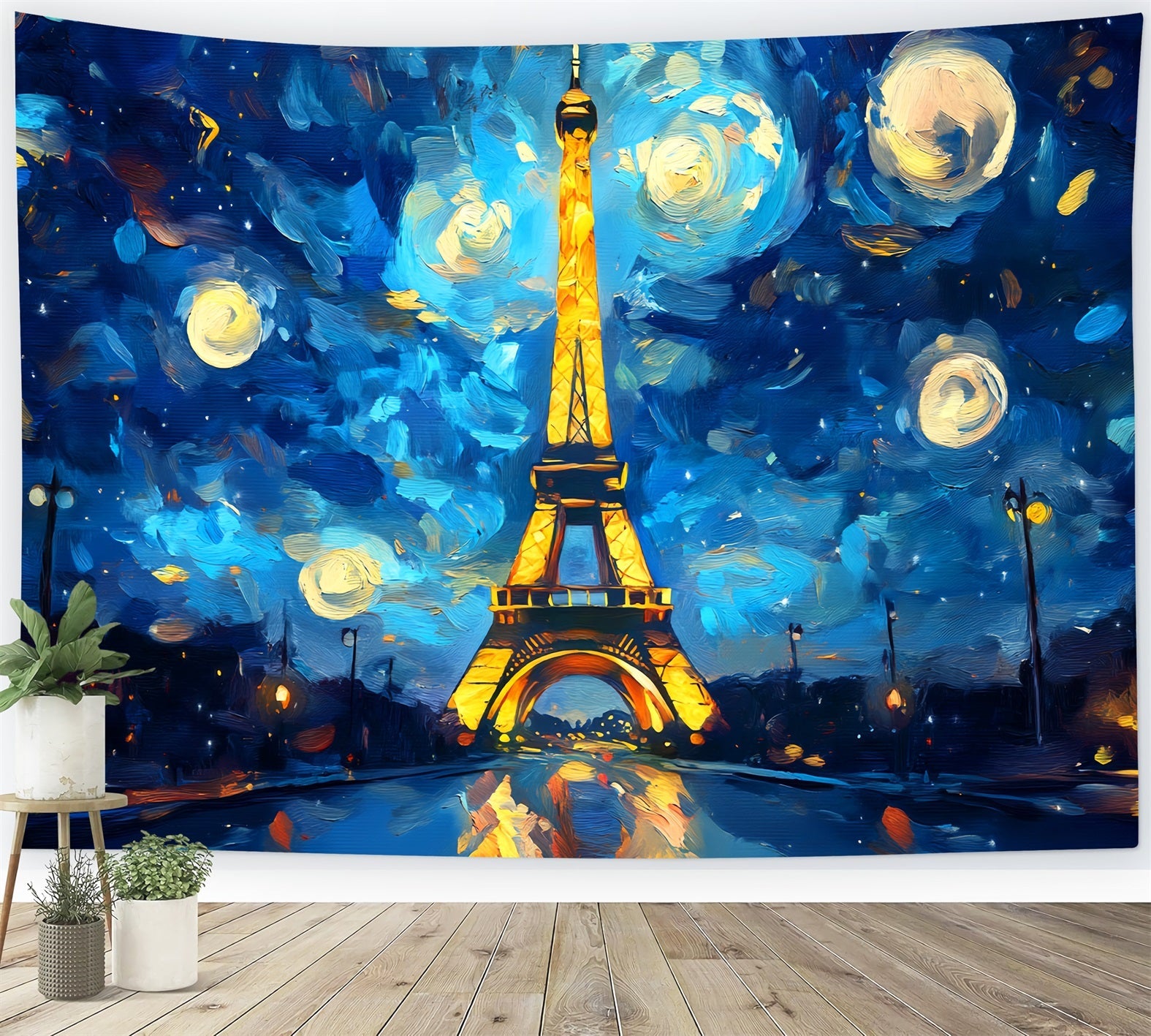 Toile de fond Paris Nuit Étoilée Peinte Tour Eiffel Photos LXX59-79