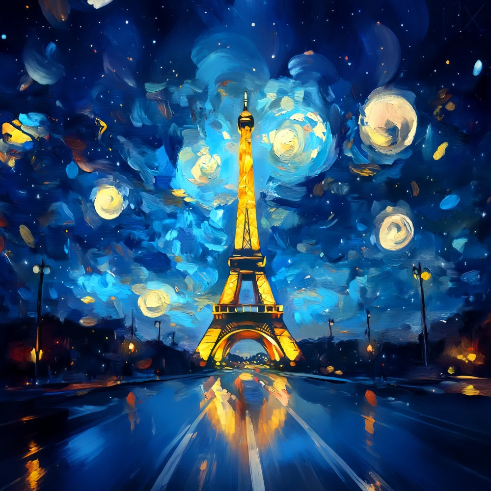 Toile de fond Paris Nuit Étoilée Peinte Tour Eiffel Photos LXX59-79