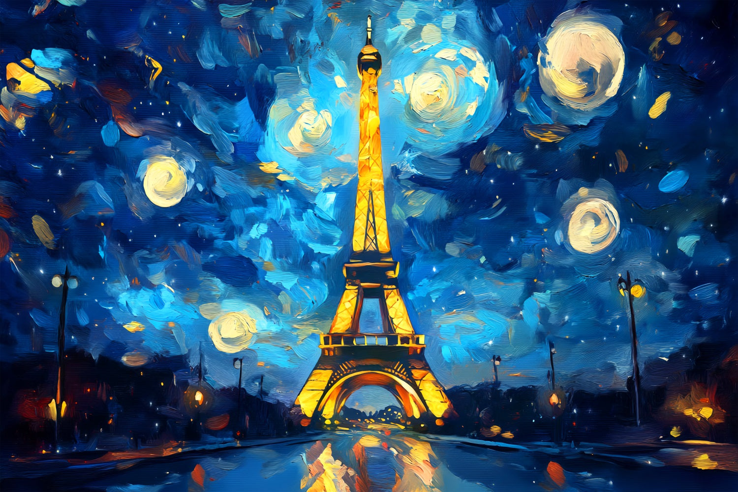 Toile de fond Paris Nuit Étoilée Peinte Tour Eiffel Photos LXX59-79