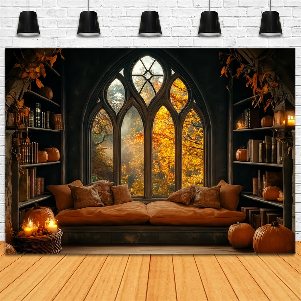 Toile De Fond Halloween Bibliothèque Fenêtre Citrouille Confortable LXX59-80