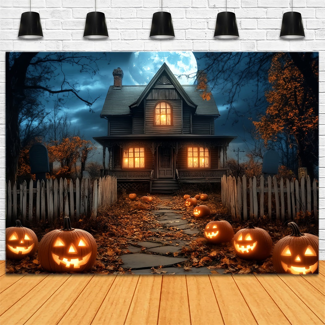 Toile De Fond Halloween Maison Hantée Lanternes Citrouilles Lune LXX59-81