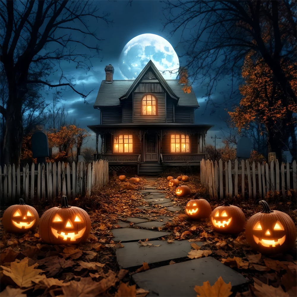 Toile De Fond Halloween Maison Hantée Lanternes Citrouilles Lune LXX59-81