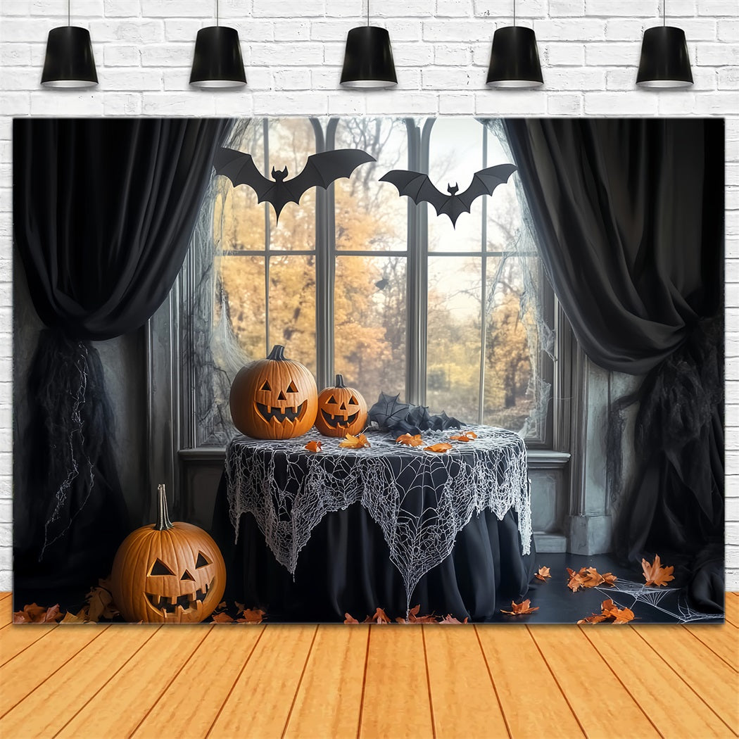 Toile De Fond Photo Halloween Chauve-Souris Toile D’Araignée Table Citrouilles LXX59-83