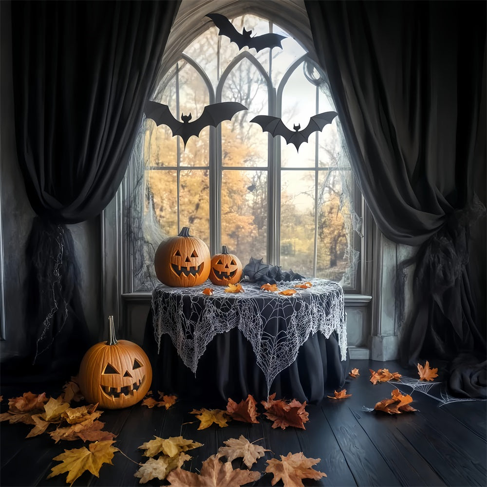 Toile De Fond Photo Halloween Chauve-Souris Toile D’Araignée Table Citrouilles LXX59-83