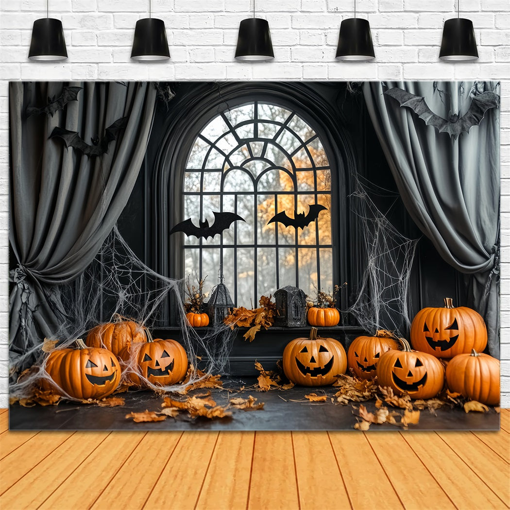 Toile De Fond Halloween Araignée Citrouilles Chauves-Souris Toile Fenêtre LXX59-84