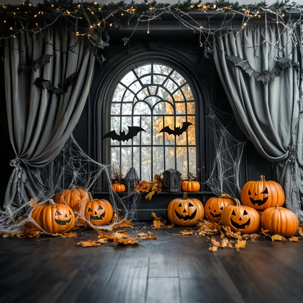 Toile De Fond Halloween Araignée Citrouilles Chauves-Souris Toile Fenêtre LXX59-84