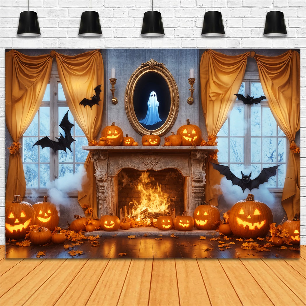 Toile Photo Halloween Fantôme Miroir Cheminée Citrouilles Fantôme LXX59-85