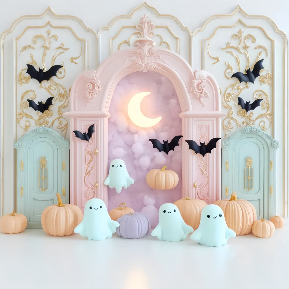 Toile De Fond Halloween Fantôme Pastel Fantôme Chauve-Souris Lune Mignon LXX59-89