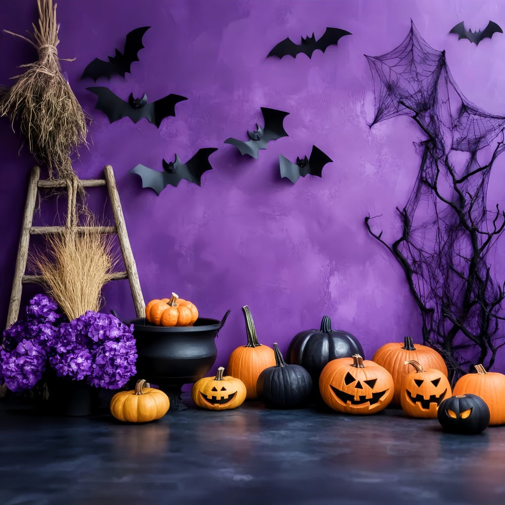 Toile De Fond Photo Halloween Mur Violet Citrouille Chaudron LXX59-91