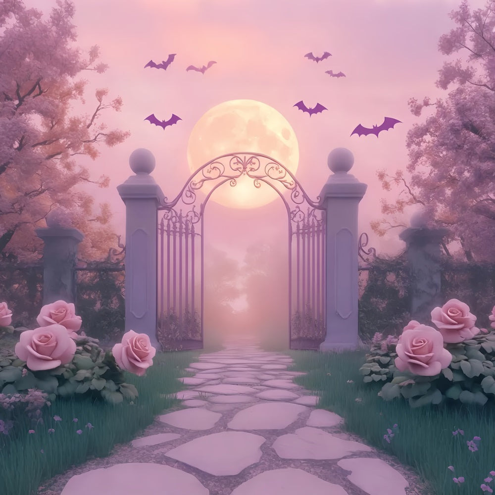 Toile De Fond Photo Halloween Araignée Jardin Clair De Lune Portail Roses LXX59-93