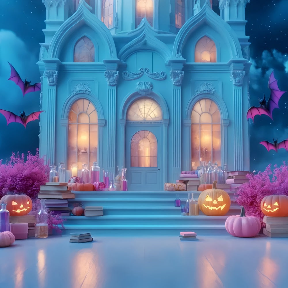 Toile De Fond Halloween Chauve-Souris Manoir Hanté Escaliers Citrouilles LXX59-94