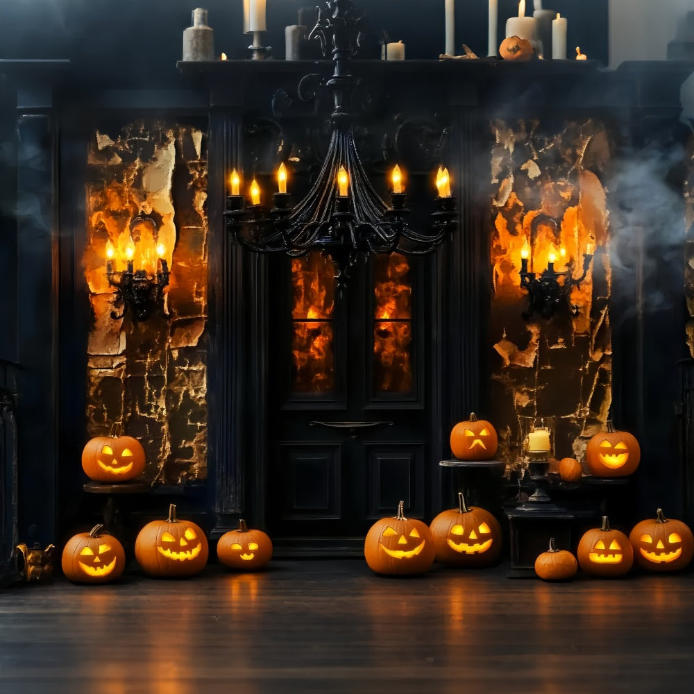 Toile De Fond Halloween Araignée Manoir Hanté Porte Citrouilles Lanternes LXX59-97