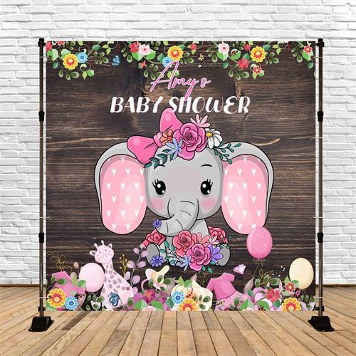 Toile de fond Baby Shower Élégant Rustique Éléphant Floral Personnalisée LXX6-12