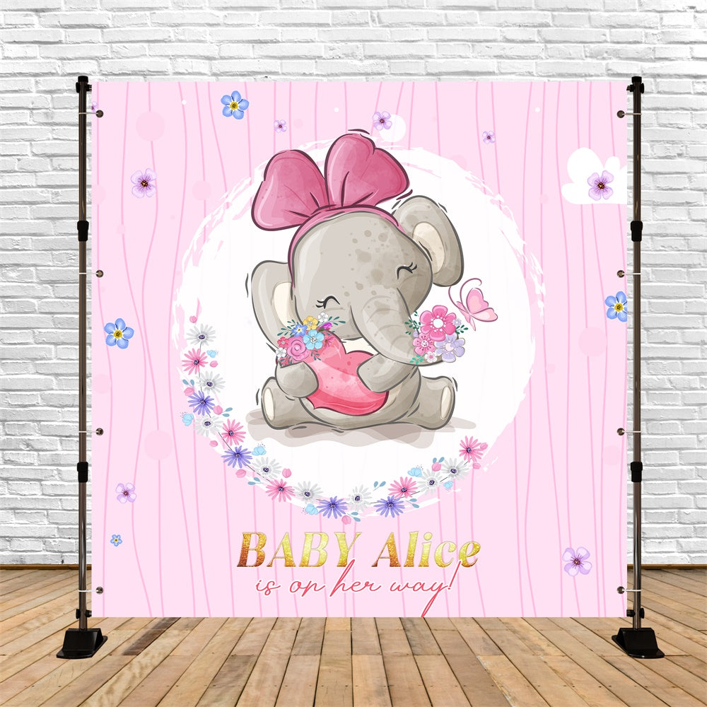 Toile de fond Baby Shower Éléphant Fleur Bébé Personnalisée LXX6-13
