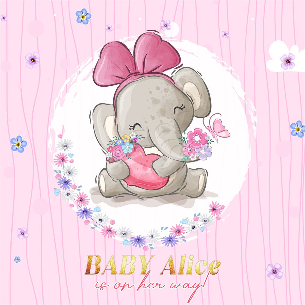 Toile de fond Baby Shower Éléphant Fleur Bébé Personnalisée LXX6-13