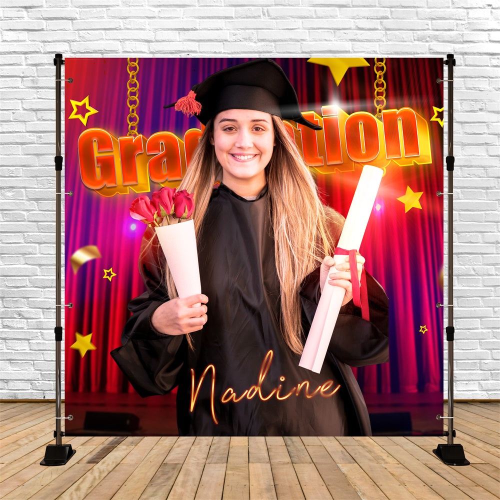 Toile de Fond de Graduation Personnalisée Scène Velours Rouge LXX6-151