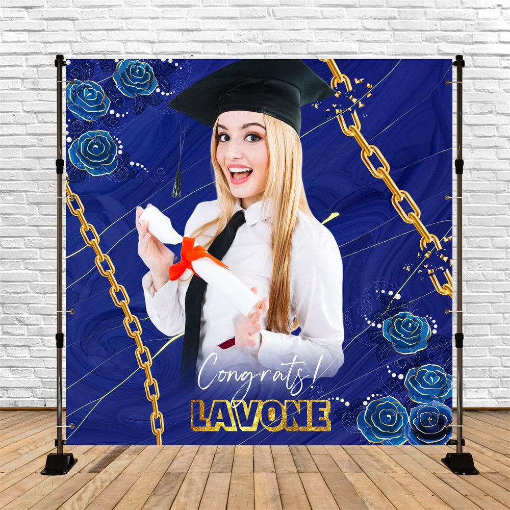 Toile de Fond de Graduation Bleue Chaîne Rose Personnalisée LXX6-177