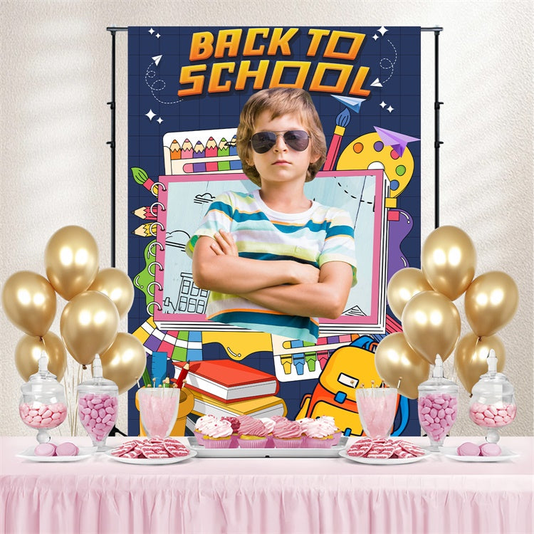 Toile de fond Retour à l’École Personnalisable Fournitures Scolaires Dessin Animé LXX6-18