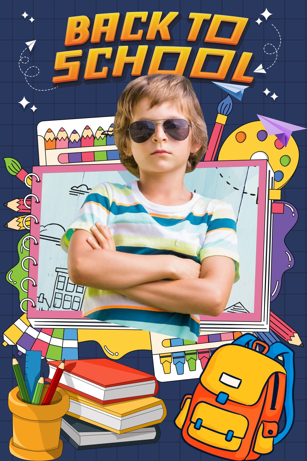 Toile de fond Retour à l’École Personnalisable Fournitures Scolaires Dessin Animé LXX6-18