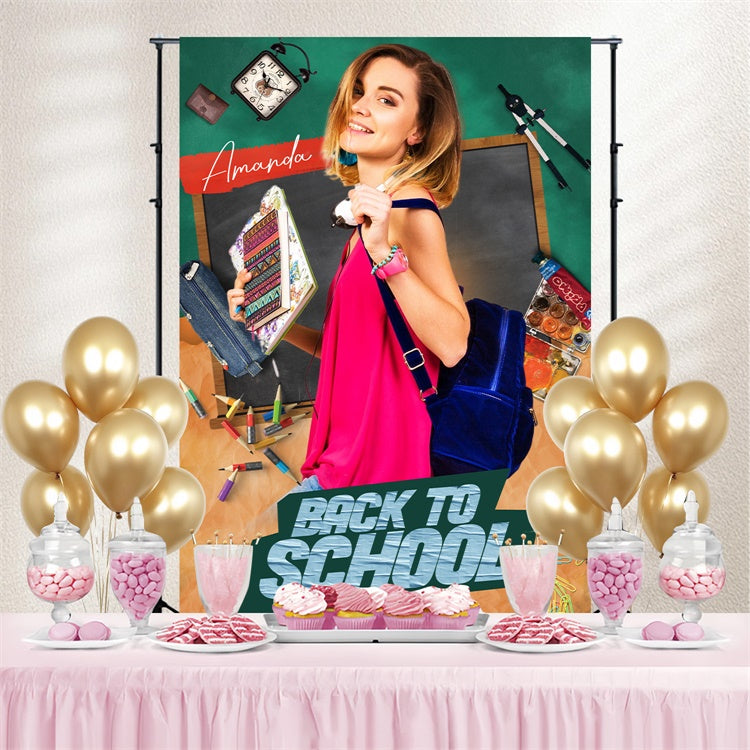Toile de fond Retour à l’École Personnalisable Charme Rétro Scolaire LXX6-19