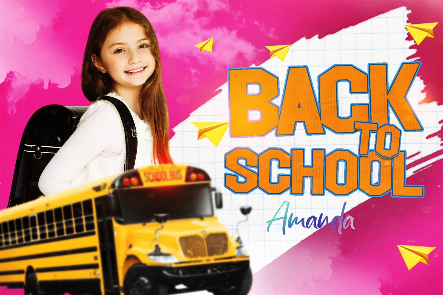 Toile de fond Retour à l’École Personnalisable Aventure en Bus Scolaire LXX6-21