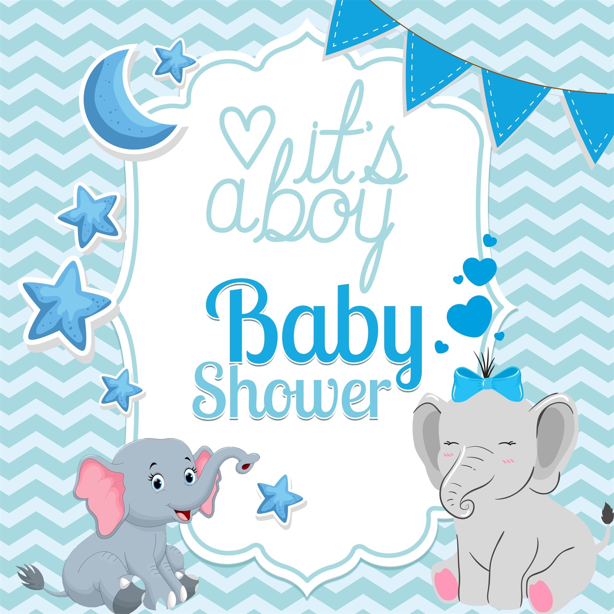 Toile de fond Baby Shower Personnalisable Rêves d’Éléphant Bleu LXX6-226