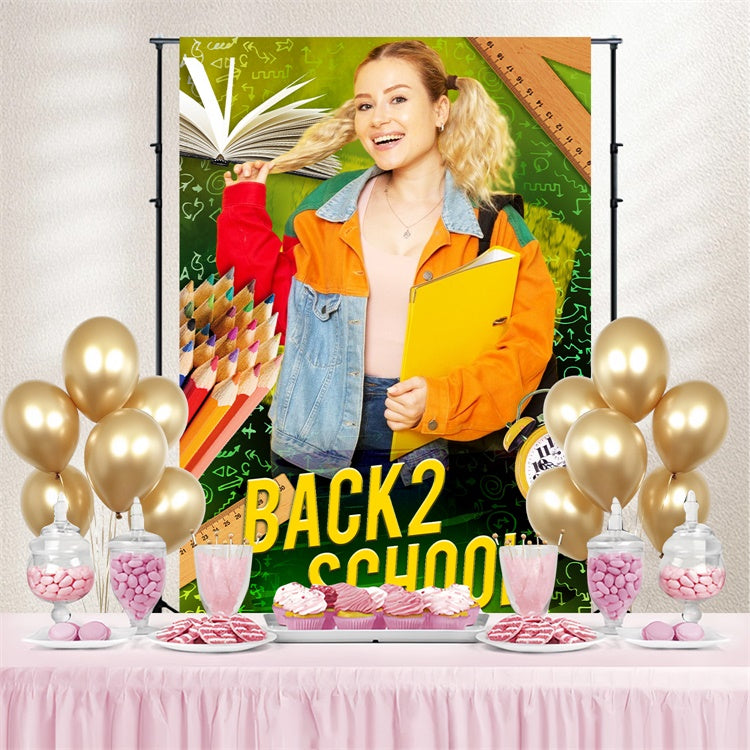 Toile de fond Retour à l’École Personnalisable Outils Scolaires Sourire LXX6-24