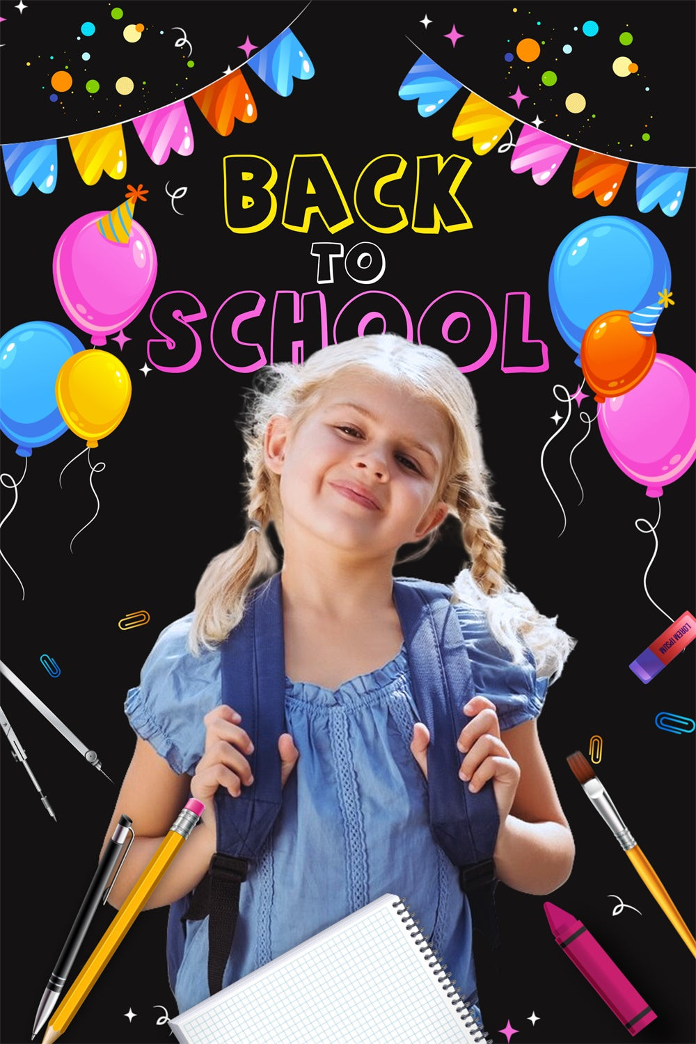 Toile de fond Retour à l’École Personnalisable Ballons Néon Festifs LXX6-26