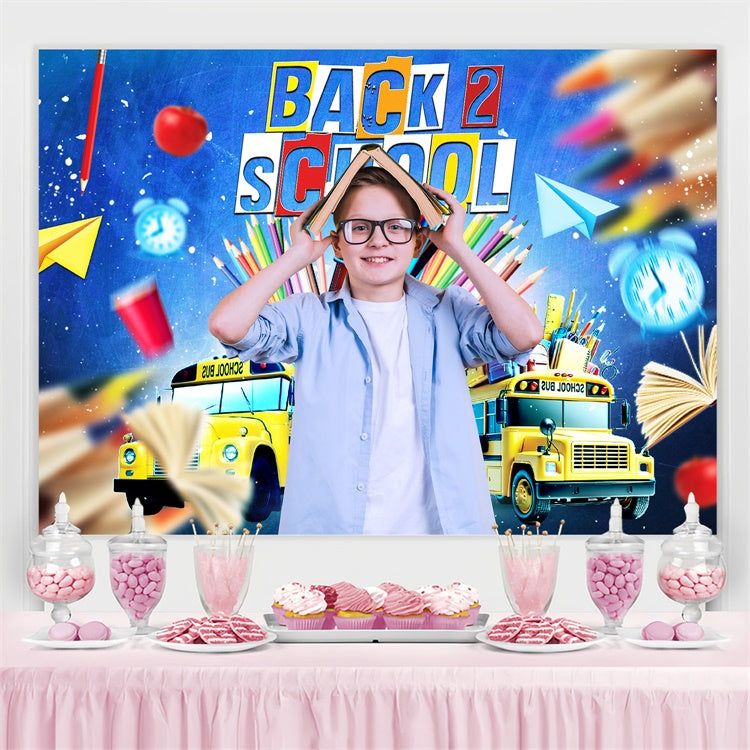 Toile de fond Retour à l’École Personnalisable Énergie du Bus Scolaire LXX6-27