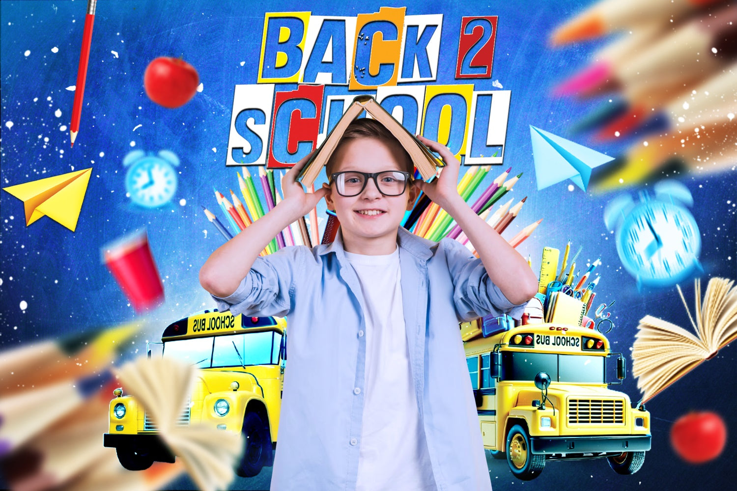 Toile de fond Retour à l’École Personnalisable Énergie du Bus Scolaire LXX6-27