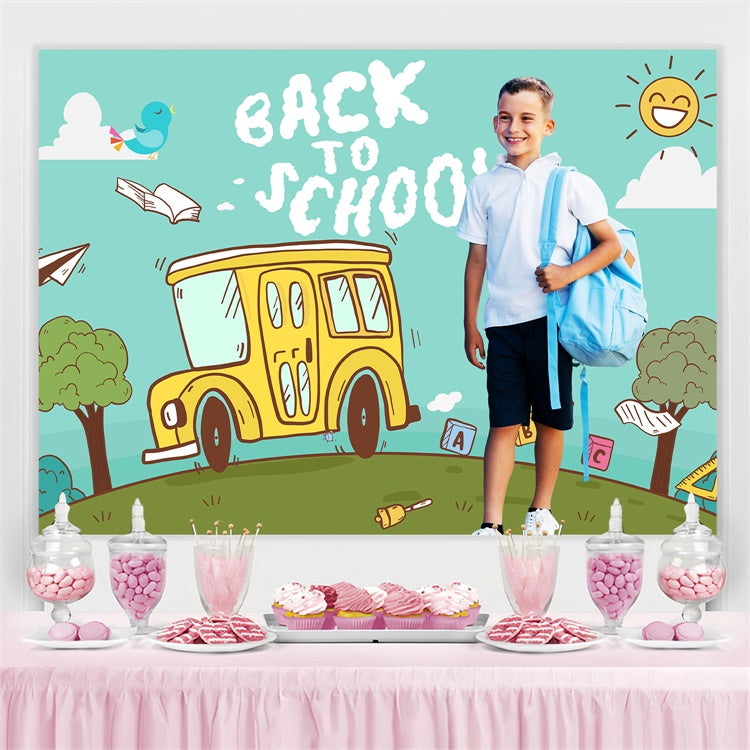 Toile de fond Retour à l’École Personnalisable Trajet Heureux en Bus LXX6-37