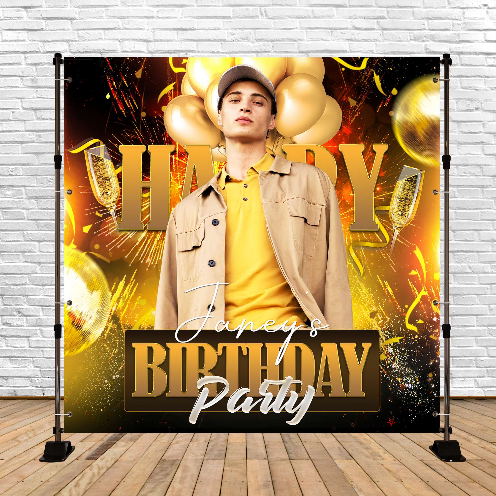 Toile de fond Anniversaire Personnalisable Lumières Champagne Fête LXX6-54