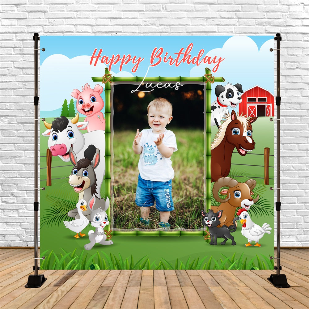 Toile de fond Personnalisable Anniversaire Animaux de la Ferme Heureux LXX6-56