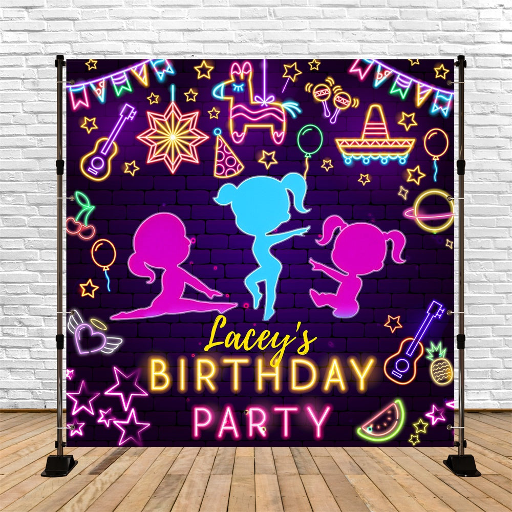 Toile de fond Deco Anniversaire Personnalisé Soirée Danse Néon LXX6-59