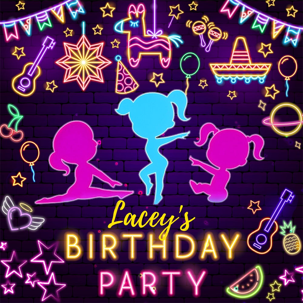 Toile de fond Deco Anniversaire Personnalisé Soirée Danse Néon LXX6-59