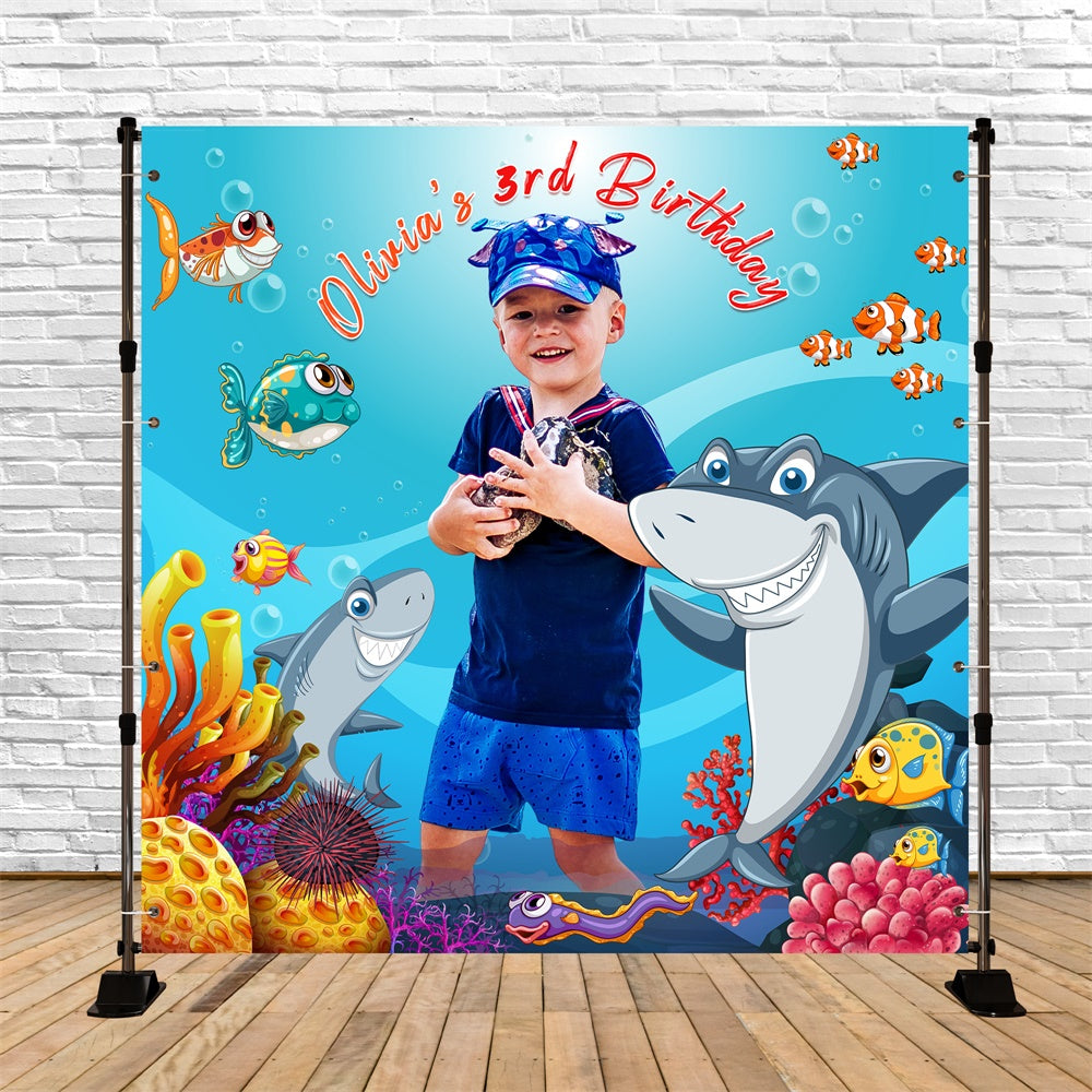 Toile de fond Photo Anniversaire Personnalisable Fête Requin Océan LXX6-65